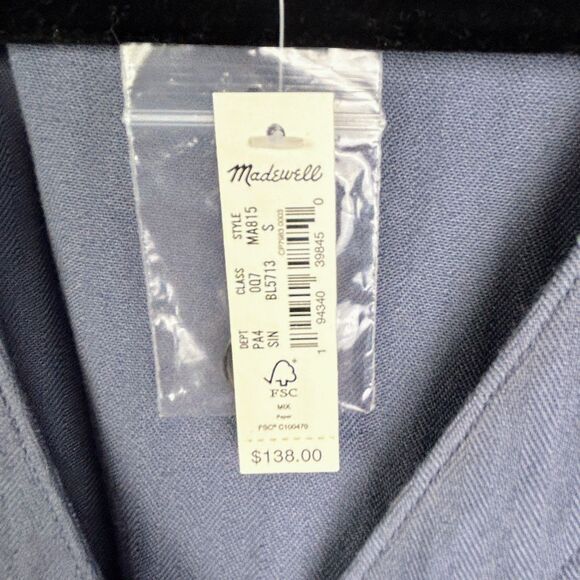 NWT Madewell Cap Sleeve Jumpsuit Utility Workwear Button Ft Straight Leg Blue S - Picture 9 of 16